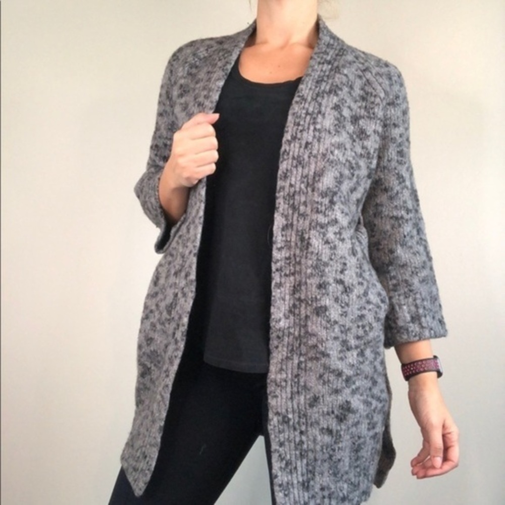 Vince Marled Wool Blend Belted Gray Coat